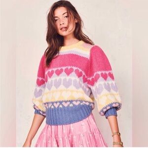 LOVESHACKFANCY Shirelle Heart Intarsia Pullover Sweater